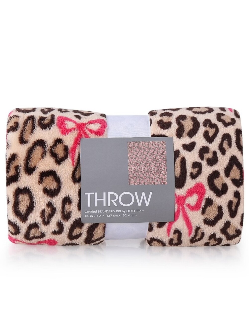 Nwt Leopard Print Plush Throw Blanket with Pink Bow Accents 🎀